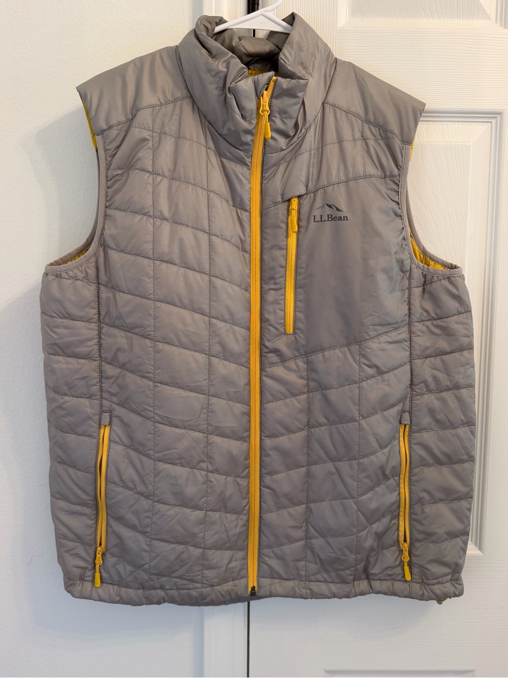 L.L. Bean Quilted Gray Vest with Yellow Zippers